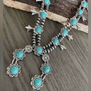 Turquoise Western Squash Blossom Necklace